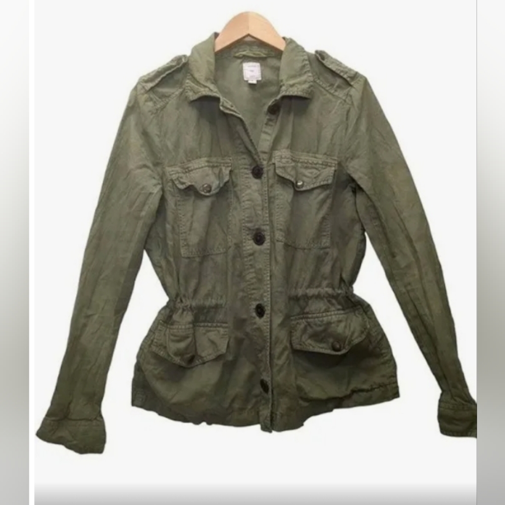 Gap Linen Blend Jacket Womens M Army Green Military Button Front LIghtweight